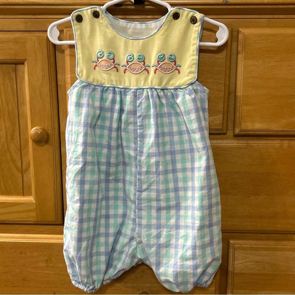 Busy Bee Smocks Boy’s Spring/Summer/Beach Romper w/Crab Embroidery Size 9 Months